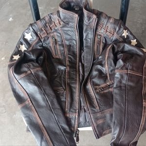 Women's Distressed Cafe Racer brown leather jacket